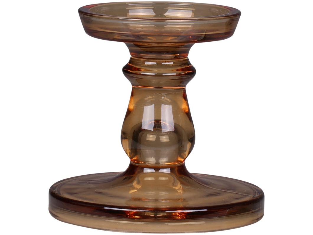 Candleholder, Tall Amber Glass Reversable for dinner or pillar candle