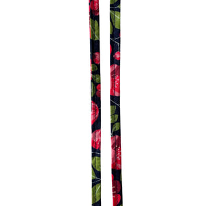 Shoelaces, Pair of 100% Cotton fabric laces, Retro Print Pink Rose Floral / Flowers on Navy Blue