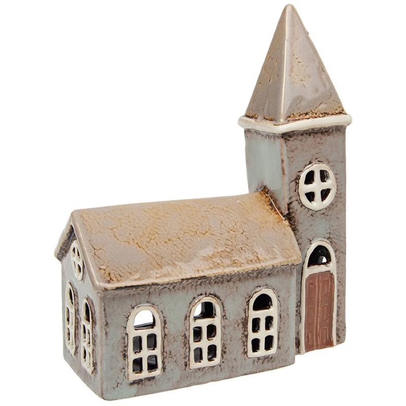 Candle House, Ceramic 'Dutch House' Village Church Tea Light Holder, Glazed Pottery