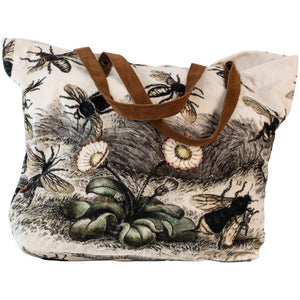 Bag, Tote Bag. Velour printed fabric. 'Busy Bees'. Leather Handles. Soft & Luxurious Shopping Bag. GI