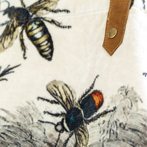 Bag, Tote Bag. Velour printed fabric. 'Busy Bees'. Leather Handles. Soft & Luxurious Shopping Bag. GI