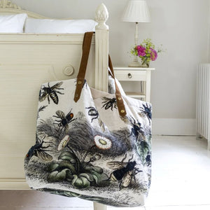 Bag, Tote Bag. Velour printed fabric. 'Busy Bees'. Leather Handles. Soft & Luxurious Shopping Bag. GI