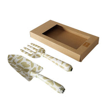 Load image into Gallery viewer, Garden Tools, Decorative Fork &amp; Trowel, Boxes, Green &amp; White Leaf Design
