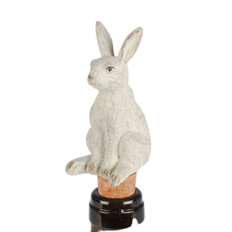 Bottle Stopper, Antique White Coloured Rabbit with Cork Bottle Stop for Wine