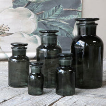 Load image into Gallery viewer, Bottles, Set of 5 Vintage Style Apothecary Bottles With Glass Stoppers, Coal Colour
