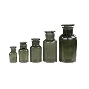 Bottles, Set of 5 Vintage Style Apothecary Bottles With Glass Stoppers, Coal Colour