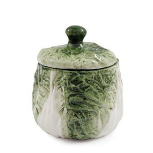 Kitchen Jar / Lidded Storage Pot, Lettuce / Cabbage Design in Green and White, Small,with Lid