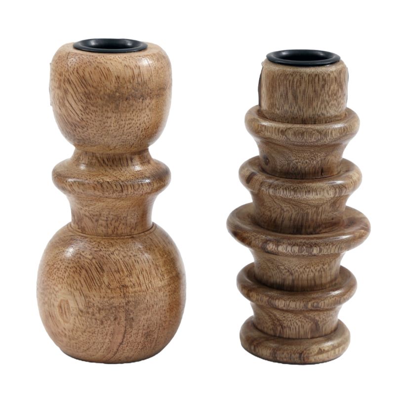Candleholder, Wooden, Beautifully Smooth, Wood Ribbed, For Dinner Candles