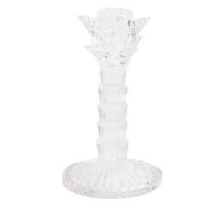 Candleholder, Palm Tree Design Glass in Clear, Tropical Style, for Dinner Candles