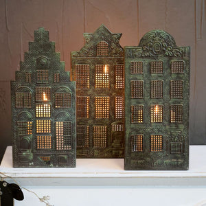 Candle House, Danish Antique Bronze Set of 3, 'Dutch Houses'