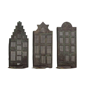 Candle House, Danish Antique Bronze Set of 3, 'Dutch Houses'
