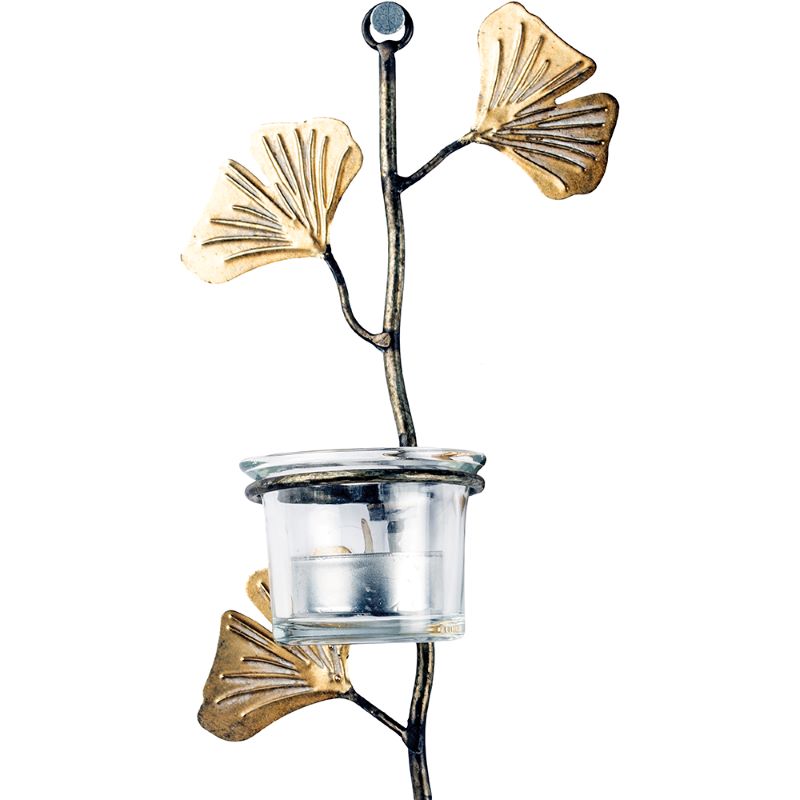 Candleholder for Wall, Ginkgo Leaf Shaped Sconce in Antique Gold Metal for Tea Light.
