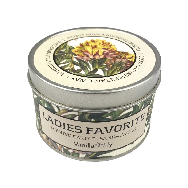 Candle, Scented, in Tin. 100% Nature Vegetable Soy Wax – 30 hours Burning Time. Sandlewood. VF