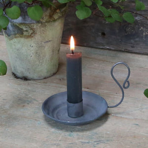 Candleholder / Chamberstick, Antique Zinc, for Dinner Candles
