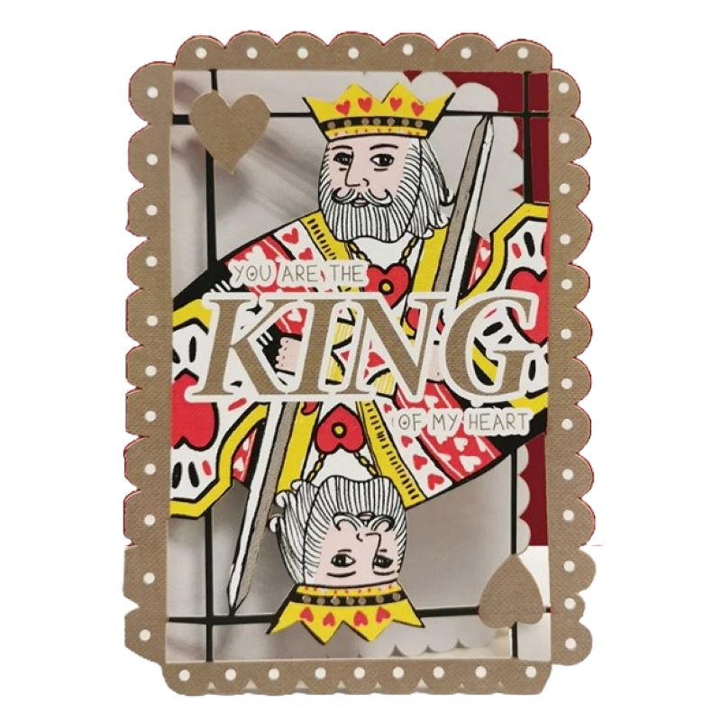 Greeting Card. Laser Cut. King of My Heart. Valentine Card.