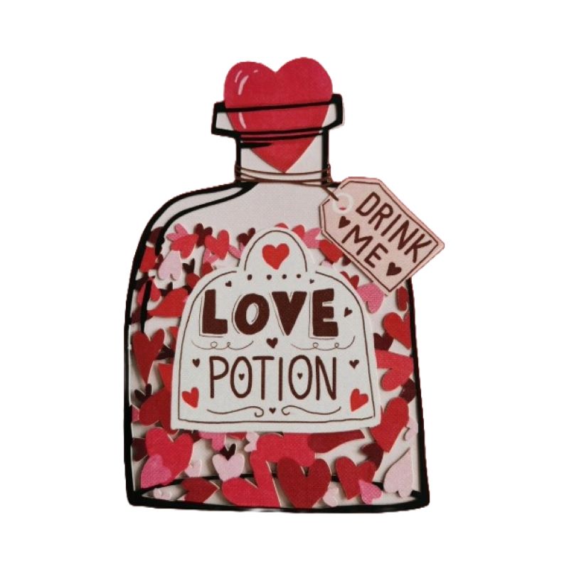 PGreeting Card. Laser Cut. Love Potion 'Drink Me' Bottle Valentine Card. Blank Inside