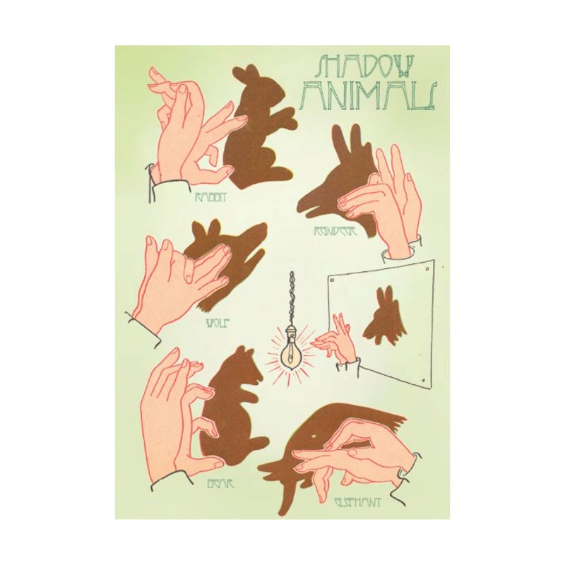 Greeting Card. Vintage Style Animal Hand Shadows, Blank Design.