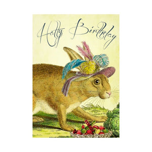 Greeting Card. Vintage Style The Rabbit & Cabbage Illustration, Happy Birthday