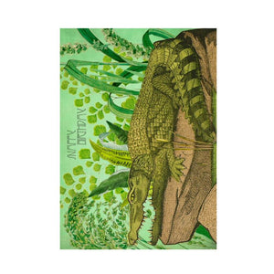 Greeting Card. Vintage Style Crocodile / Alligator, Happy Birthday Design.