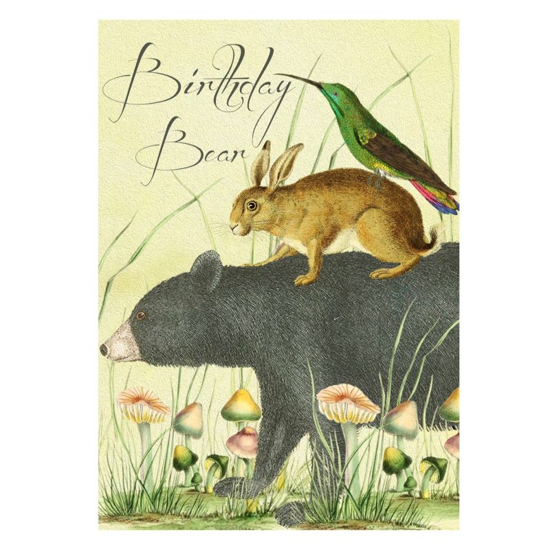 Greeting Card. Vintage Style Design. Bear, Rabbit, Bird