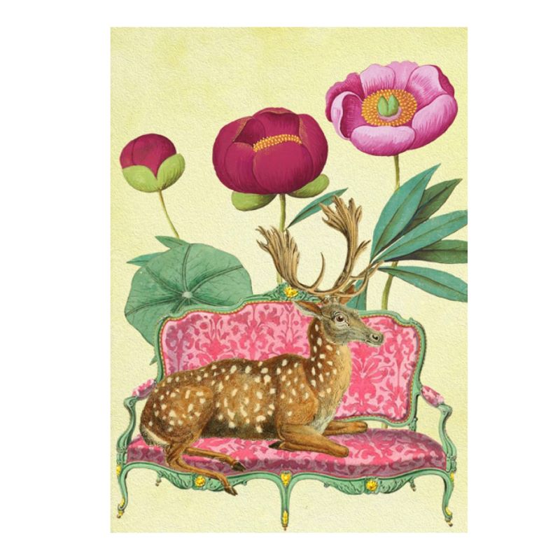 Greeting Card. Vintage Style Design. Chaise Stag
