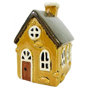 Candle House, Ceramic Dutch House Tea Light Holder, Small Ochre Yellow