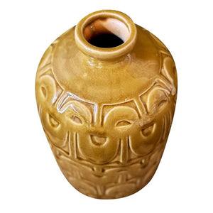 Vase, Danish Glazed Pottery, Tall, Art Deco Influence - Curry / Ochre  VF