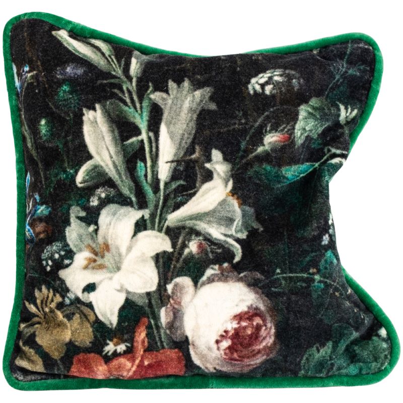 Cushion. Mini Velvet Piped Square, with a Cluster Florals, Lily & Rose 25cm GI