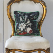 Load image into Gallery viewer, Cushion. Mini Velvet Piped Square, with a Cluster Florals, Lily &amp; Rose 25cm GI
