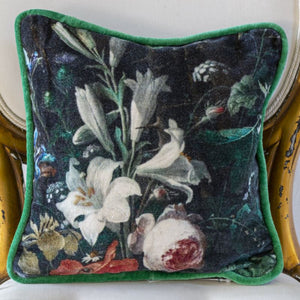 Cushion. Mini Velvet Piped Square, with a Cluster Florals, Lily & Rose 25cm GI