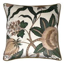 Load image into Gallery viewer, Cushion. Square Velvet, with Piping. Brown, Green, Cream Flower. VF
