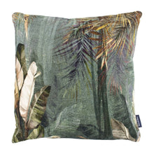 Load image into Gallery viewer, Cushion. Square Velvet, Jungle Leaf Blue Cushion
