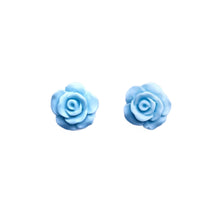 Load image into Gallery viewer, Earrings, Studs, Rose Design with Silver Coloured Ear Post, Soft Blue
