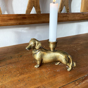 Candleholder, 'Dachshund Dog', / Sausage Bronze Finish, for Dinner Candles / Candle Sticks VF.