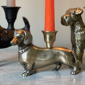 Candleholder, 'Dachshund Dog', / Sausage Bronze Finish, for Dinner Candles / Candle Sticks VF.