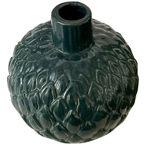 Vase, Danish Glazed Pottery, Artichoke. Pot with Handles - Dark Green  VF.