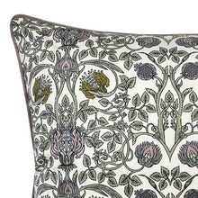 Load image into Gallery viewer, Cushion. Square Velvet, Patterned with Piping. &#39;Delicate Green&#39;. VF
