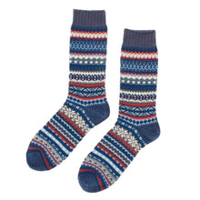 Load image into Gallery viewer, Socks, Single Pair, Traditional Fairisle Design, Cotton Rich in Navy Blue Mix
