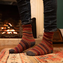 Load image into Gallery viewer, Socks, Single Pair, Traditional Fairisle Design, Cotton Rich in Red /Blue Mix
