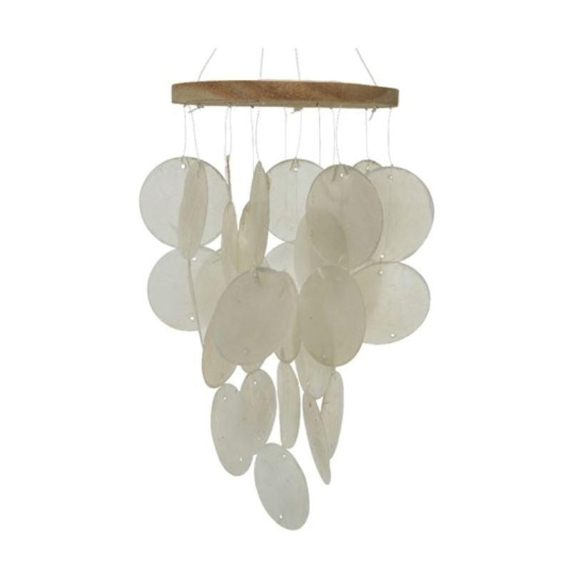 Garden Decoration, Wind Chime, Capiz Shell with Wooden Frame, For Hanging in the Home or Garden