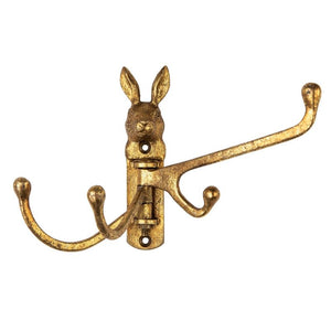 Hook, Antique Gold Bunny Rabbit Multi Hook Coat Hook / Hanger