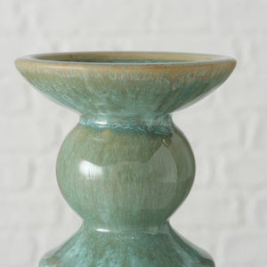 Candle Holder, Reactive Glaze Stoneware, Natural Brown / Green Finish