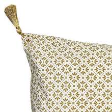 Load image into Gallery viewer, Cushion. Rectangle Velvet Cushion. Cream and Golden Pattern with Tassels. VF.
