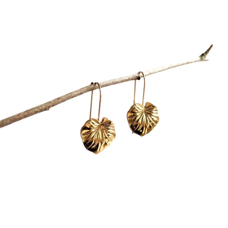 Earrings, Bronze Colour Leaf Drop with Wire Fixing