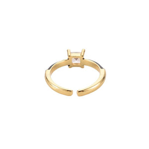 Ring. One Size. Enamel 'Open' Solitaire Ring, Square Clear Cubic Zirconia, Size Adjustable