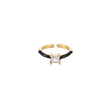 Load image into Gallery viewer, Ring. One Size. Enamel &#39;Open&#39; Solitaire Ring, Square Clear Cubic Zirconia, Size Adjustable
