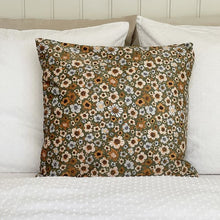 Load image into Gallery viewer, Cushion. Square Velvet, with Olive Green Floral Pattern. &#39;Kale&#39; Design. Retro Vibe. VF
