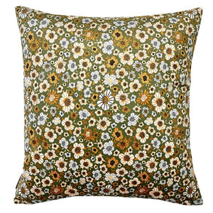 Cushion. Square Velvet, with Olive Green Floral Pattern. 'Kale' Design. Retro Vibe. VF