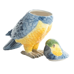 Kitchen Jar / Storage Pot / Vase, Blue & Yellow Ceramic Parrot Bird
