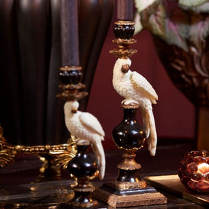 Candleholder, White Parrot/Bird (large). White, Black, Gold. Centre Piece. Fits Dinner Candle